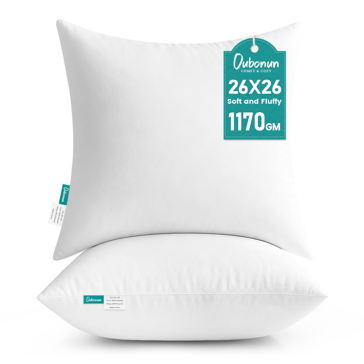 Oubonun 26x26 pillow insert pack enhances sofa fullness with plush comfort.