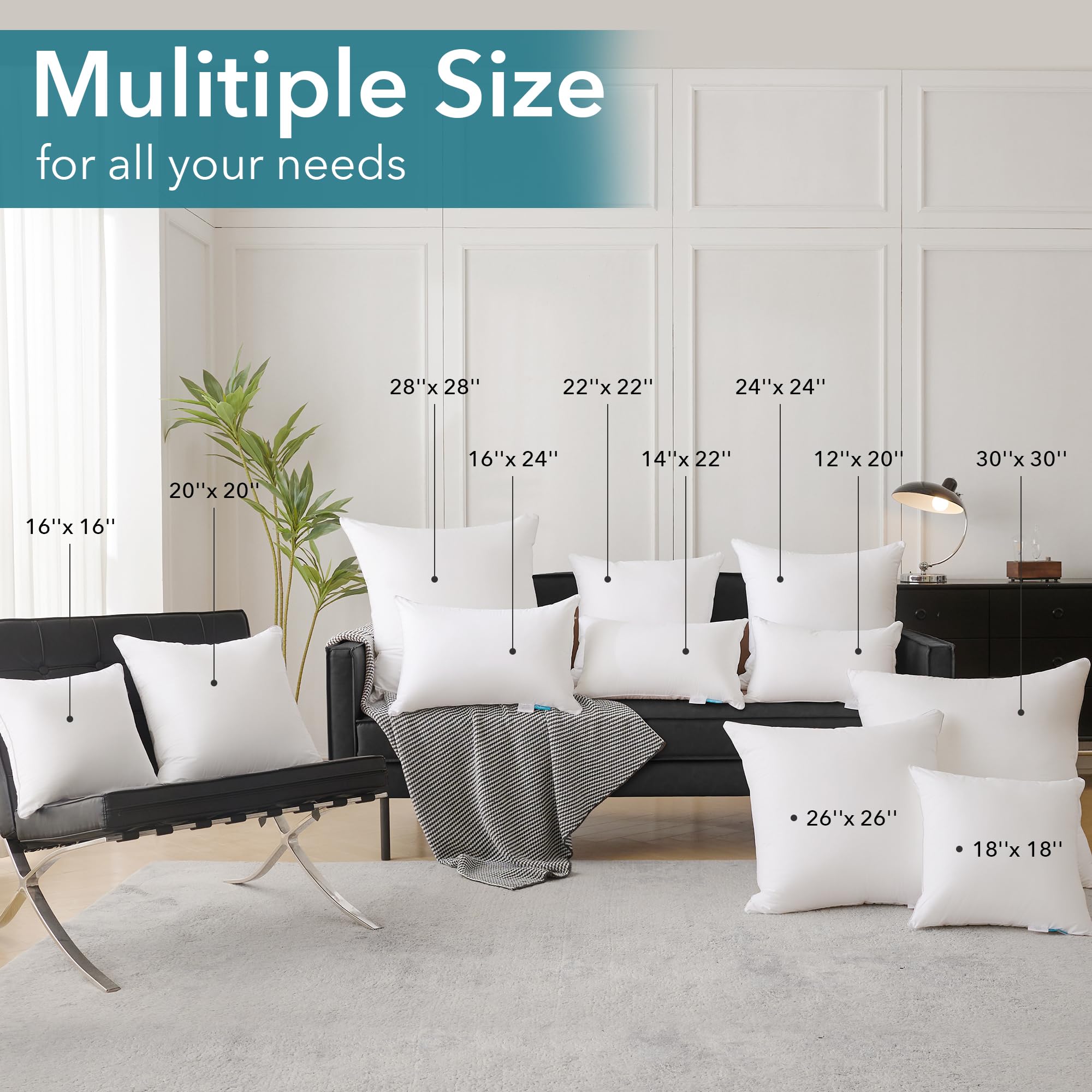Oubonun pillow inserts hidden zipper keeps filling secure while easy care