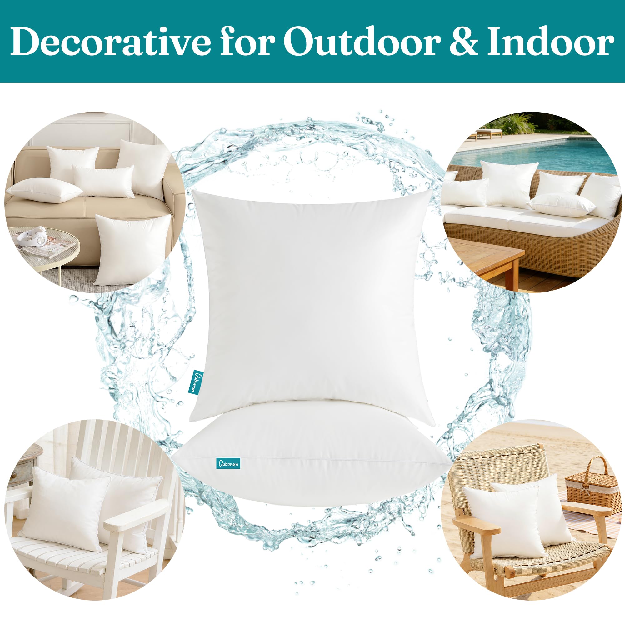 Oubonun decorative outdoor pillow use on patio, couch, and garden.