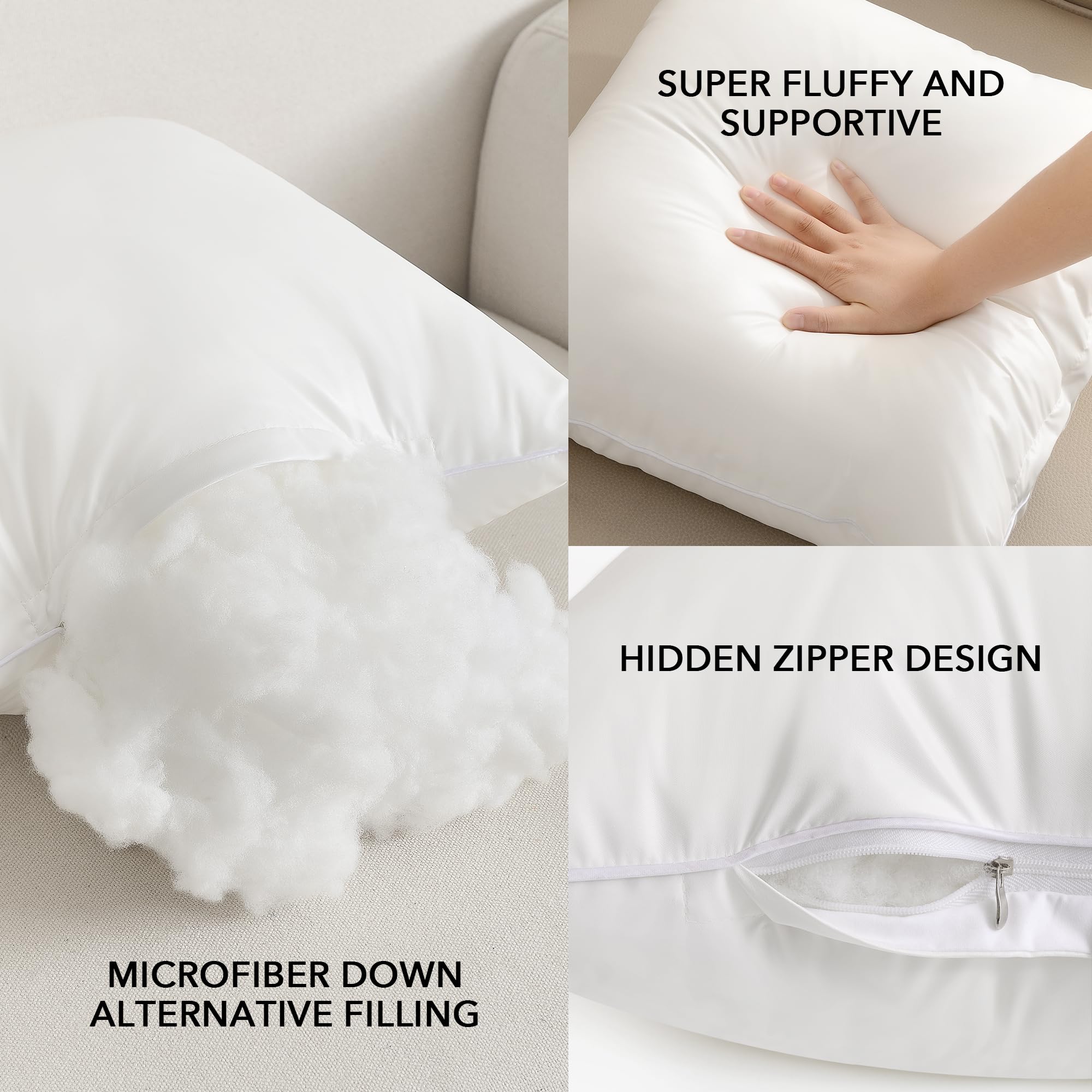 Oubonun 16x16 pillow inserts with hidden zipper for easy filling adjustments.