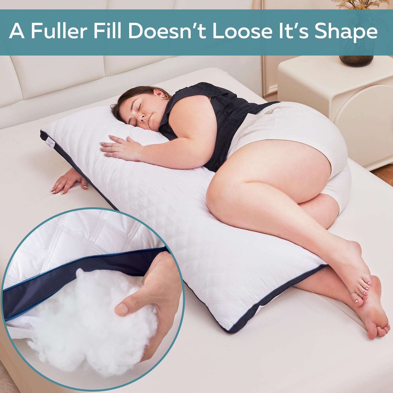 Oubonun high-density polyester fill shown to stay fluffy and firm night after night.