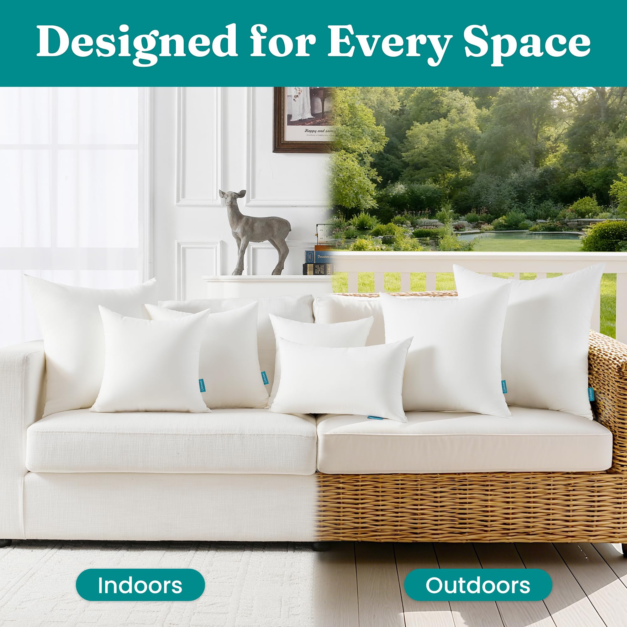 Oubonun versatile pillow insert for patio and indoor decor across spaces.
