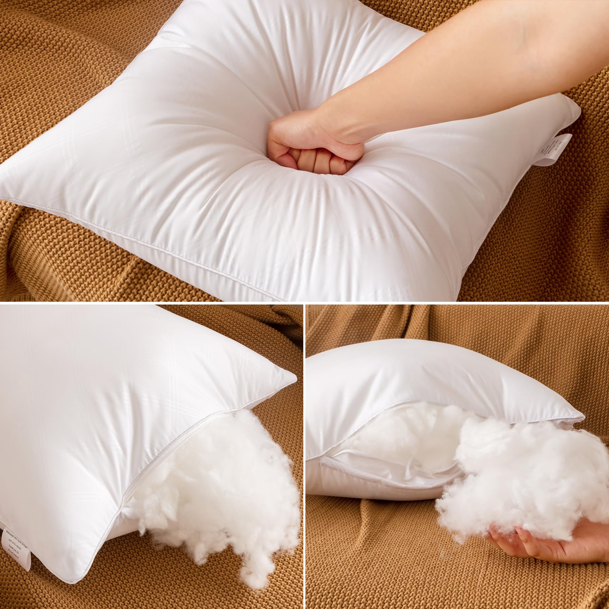 Oubonun premium fluffy pillow inserts provide soft, lasting loft.