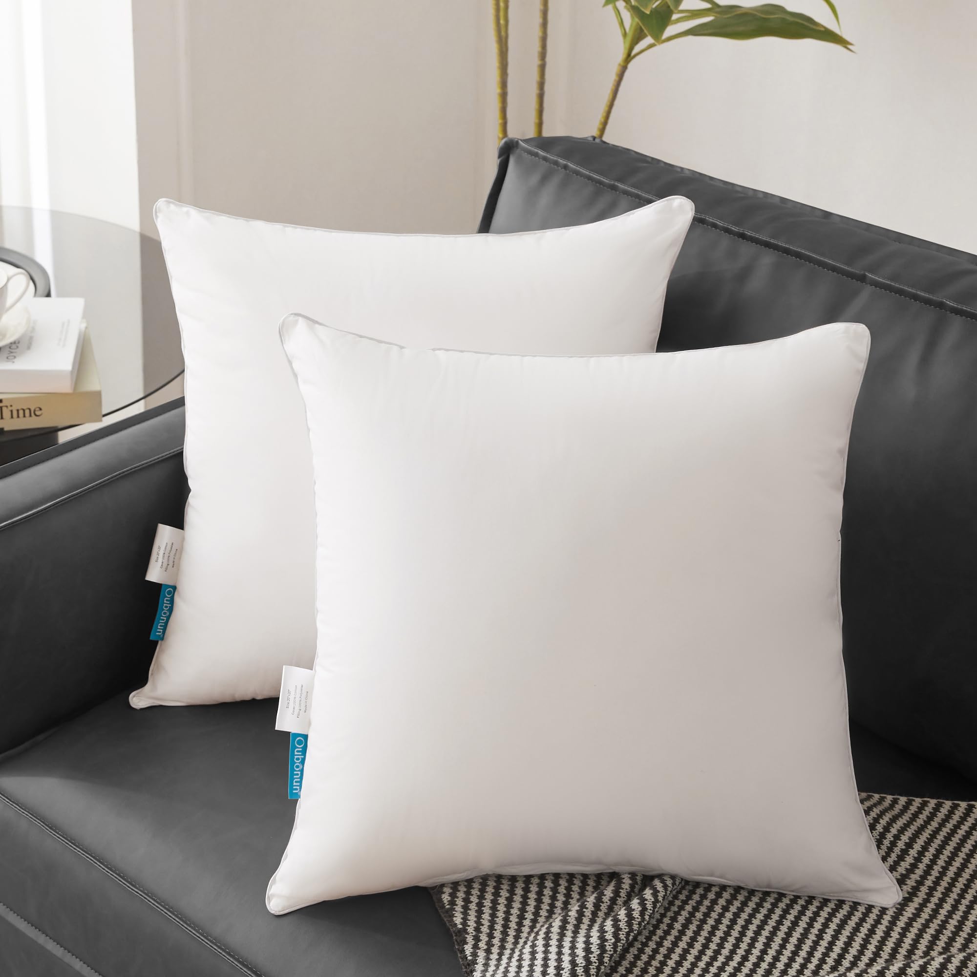 Oubonun white cotton cover 26x26 pillow insert, breathable and soft.