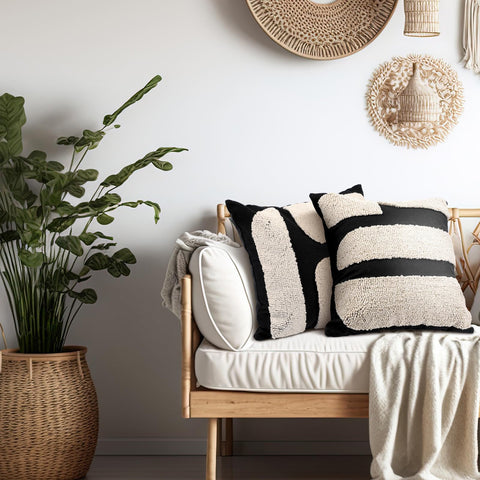 Oudain geometric boho decor idea enhances bedroom styling.