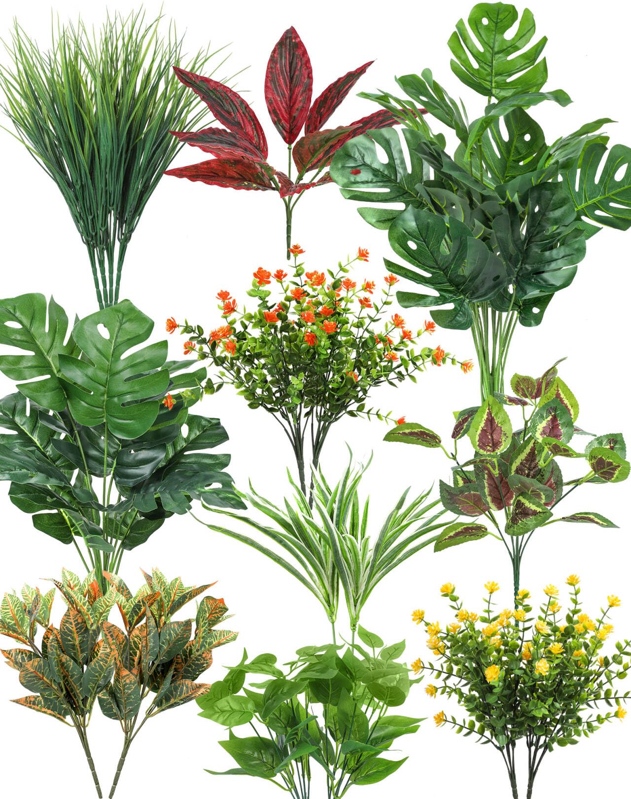 Ouddy Decor 18 Pcs artificial plants outdoor for versatile porch and garden arrangements.