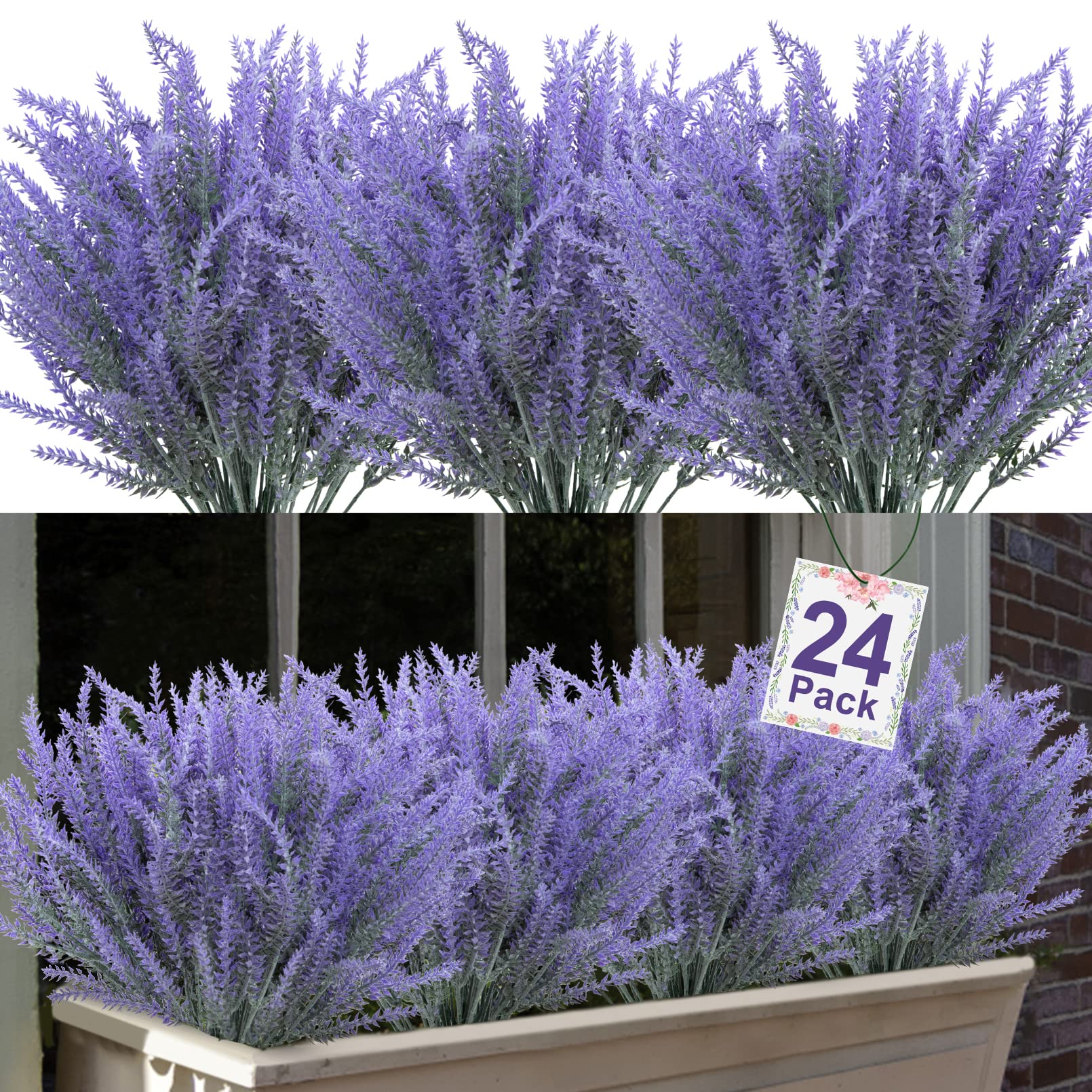 Ouddy Decor 24 bundles artificial lavender flowers for year-round decor.