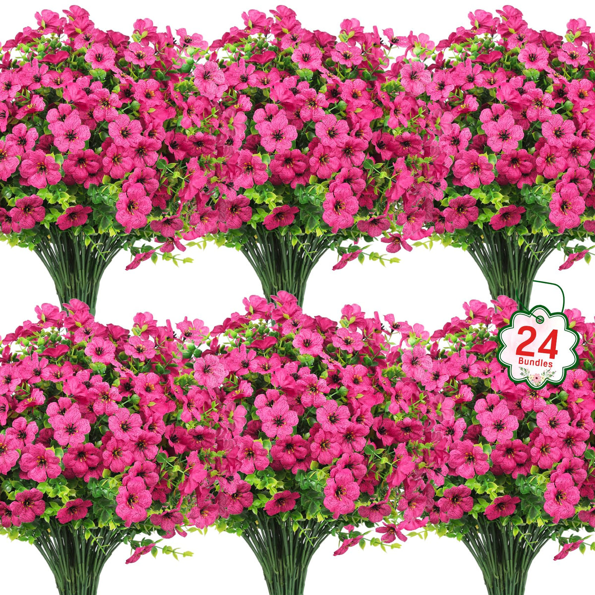 Ouddy Decor 24-bundle outdoor artificial flowers in rose red for long-lasting garden display