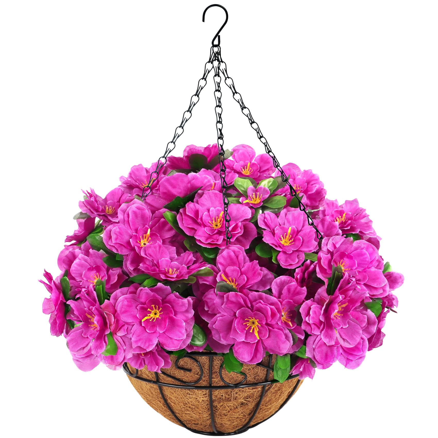 Ouddy Decor artificial hanging azalea flowers in coconut basket for versatile decor