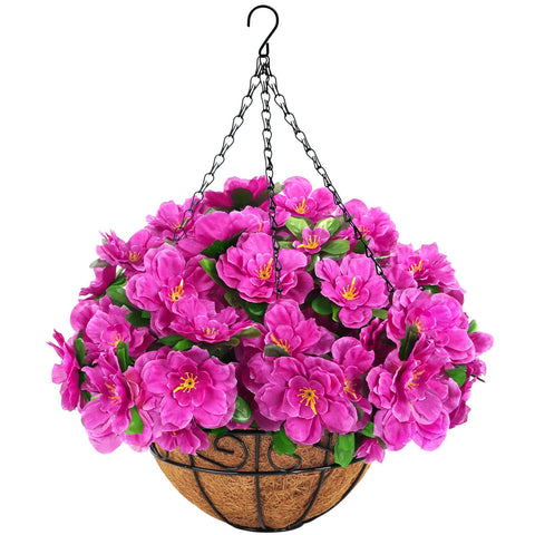 Ouddy Decor artificial hanging azalea flowers in coconut basket for versatile decor
