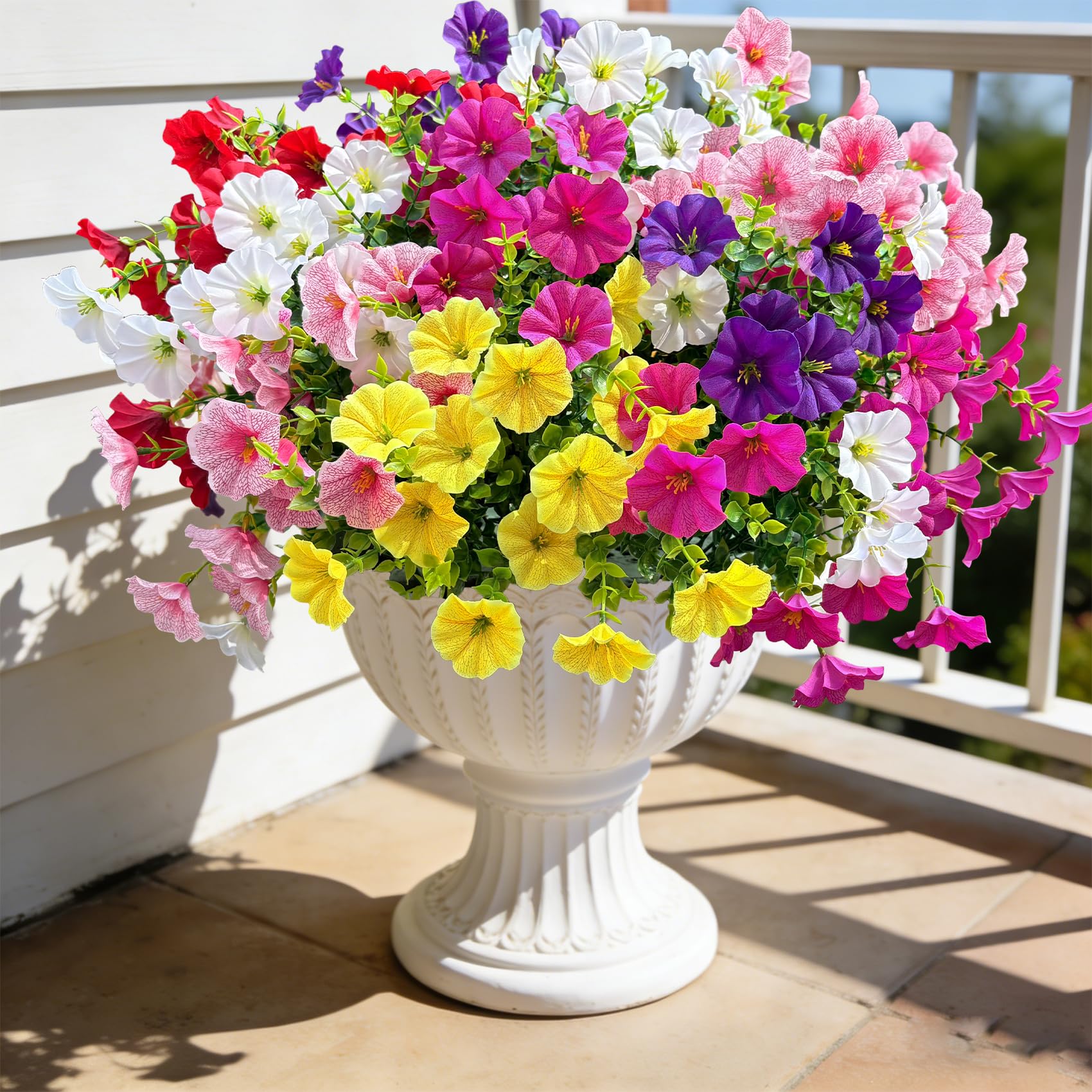 Ouddy Decor silk and plastic petunias with realistic texture for indoor displays.
