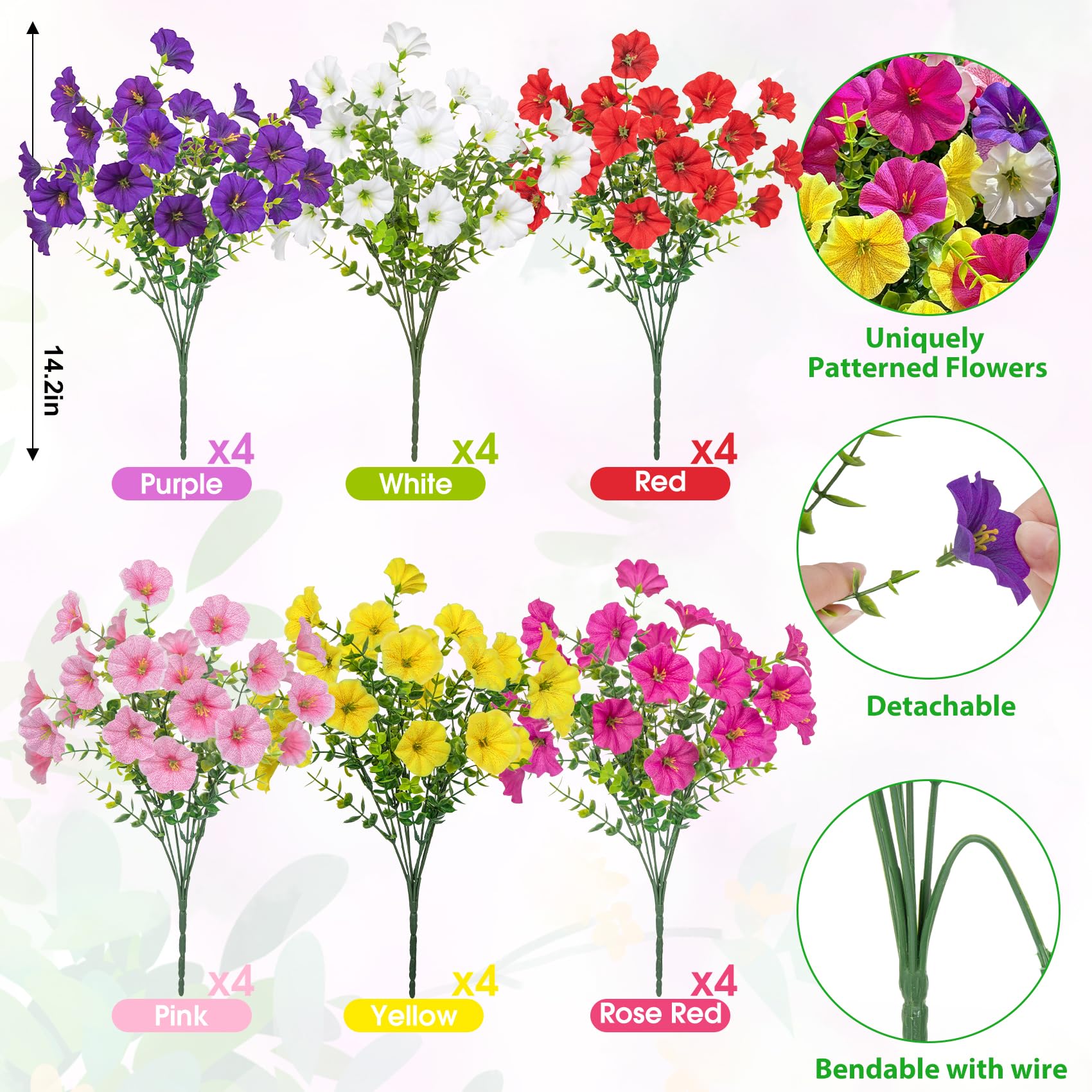 Ouddy Decor morning glory with eucalyptus accents brightens porches and fences.