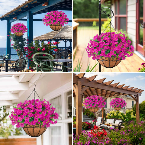Ouddy Decor outdoor hanging flowers brighten porches and patios.