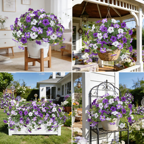 Ouddy Decor petunias leaf detail with lush greenery
