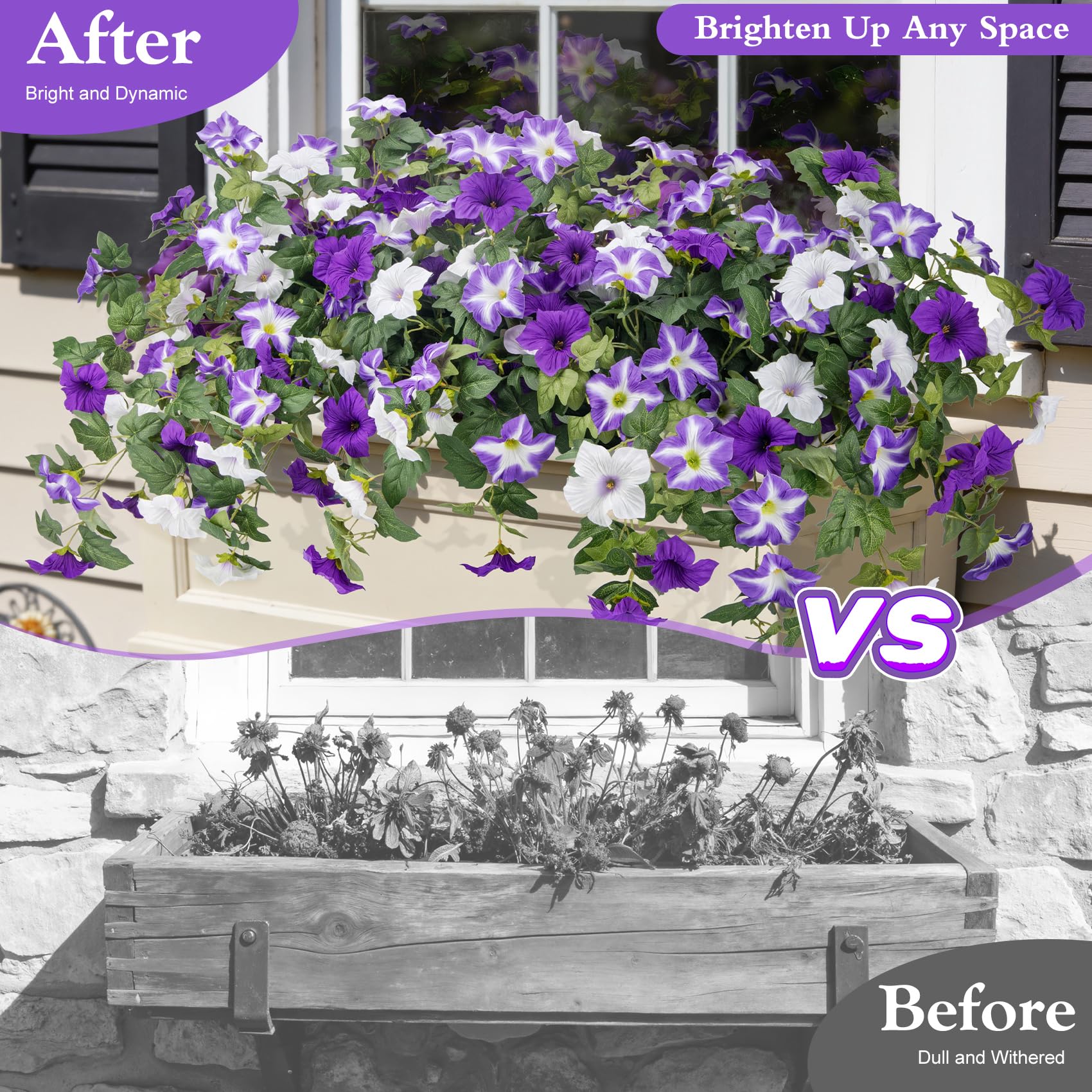 Ouddy Decor petunias windowsill display for bright indoor touch