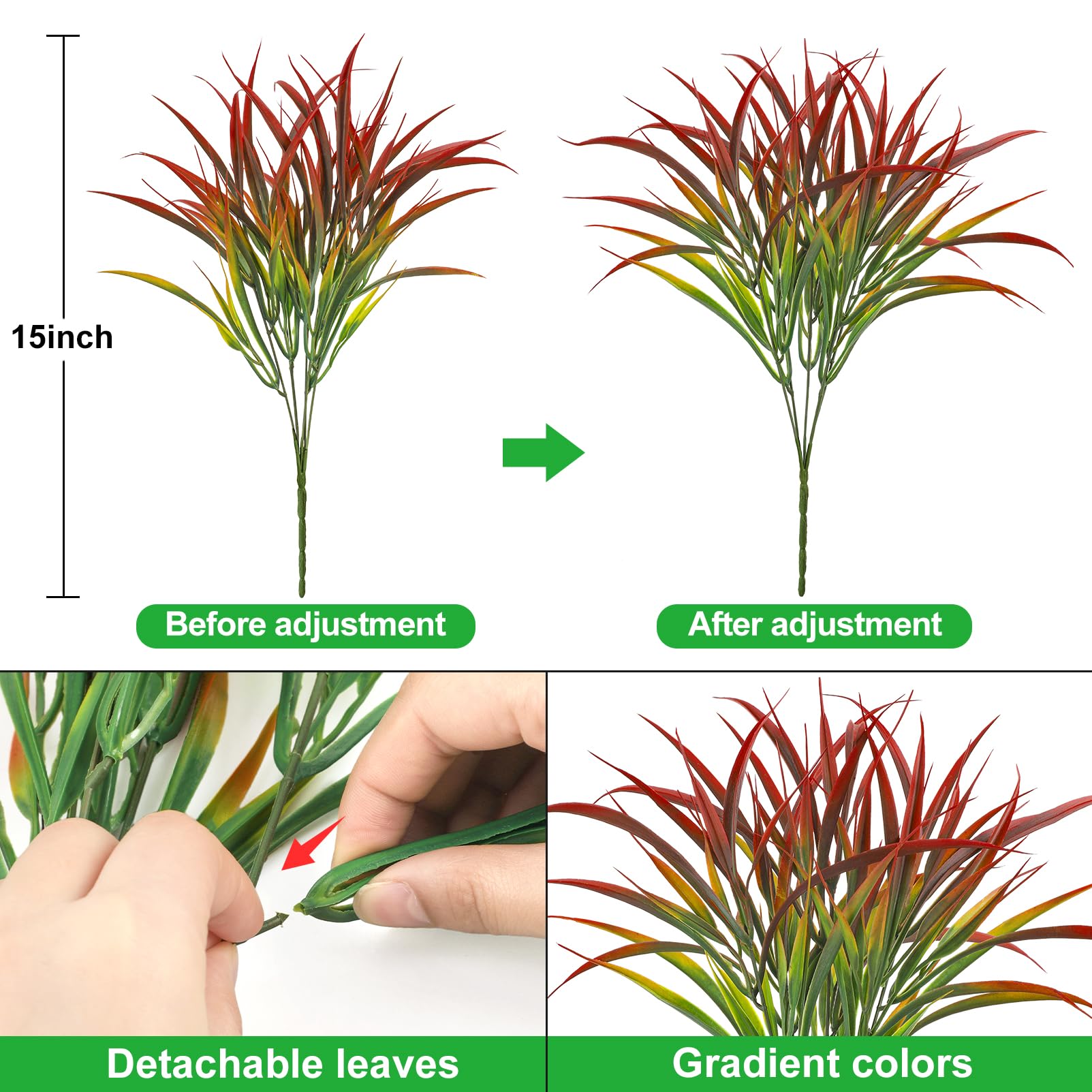 Ouddy Decor UV-resistant fake grass stems maintain color with minimal care
