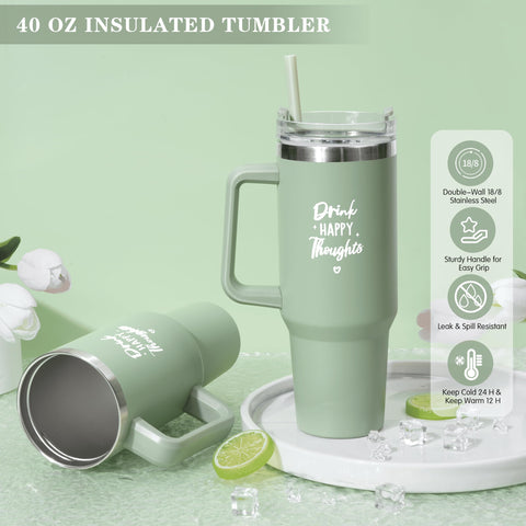 Oufrenn 40-oz insulated tumbler with handle keeps drinks at the right temperature.