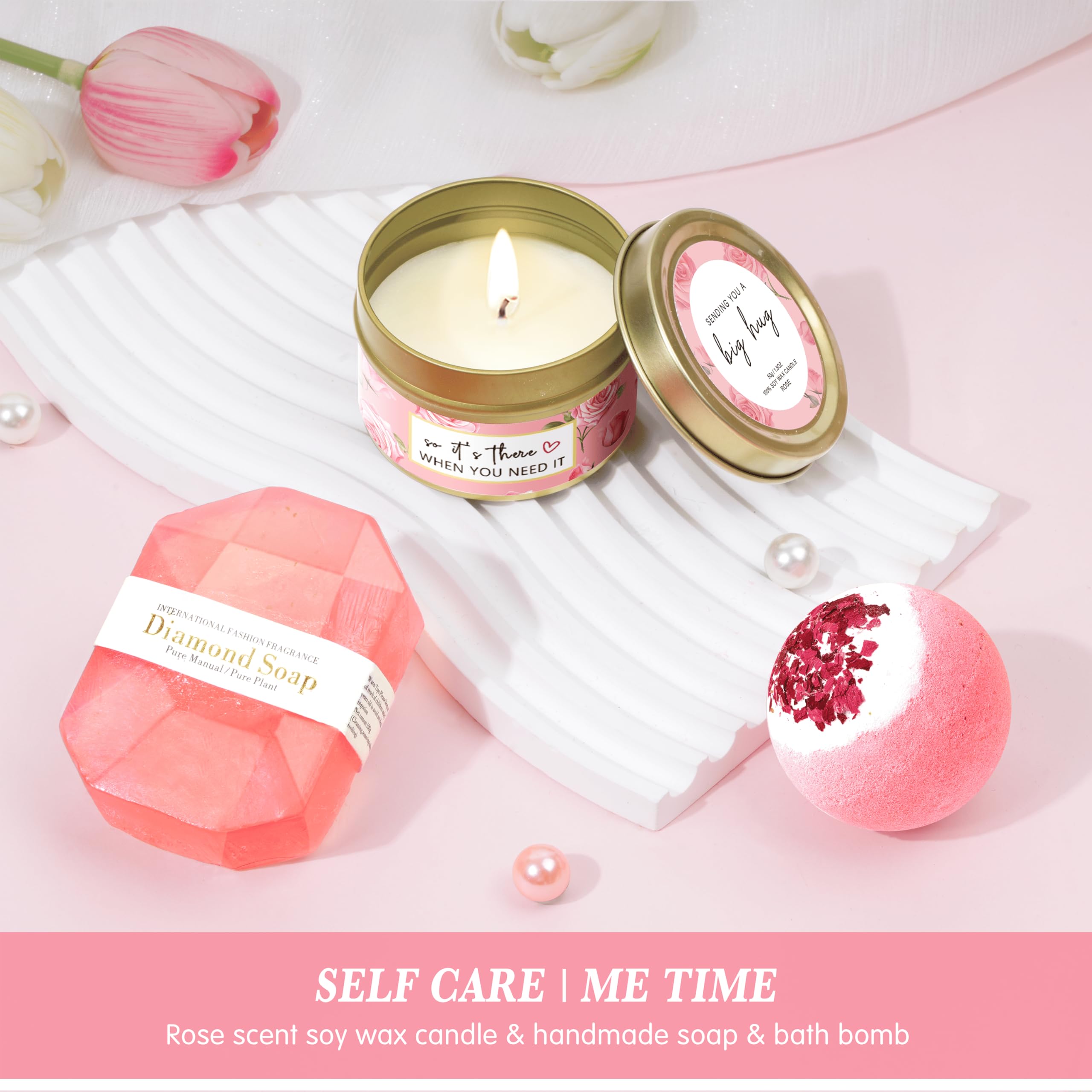 Oufrenn rose candle provides a calming aroma for a spa-like moment
