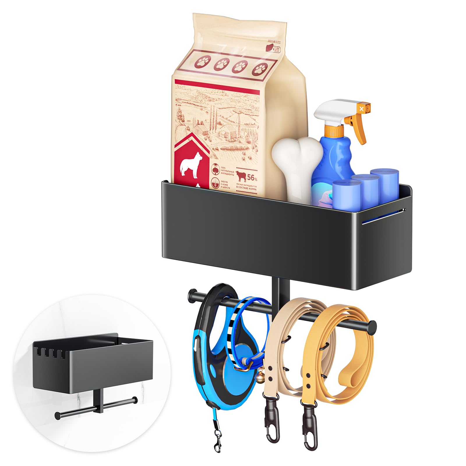 Oukimly dog leash holder on wall with shelf for tidy entryway storage