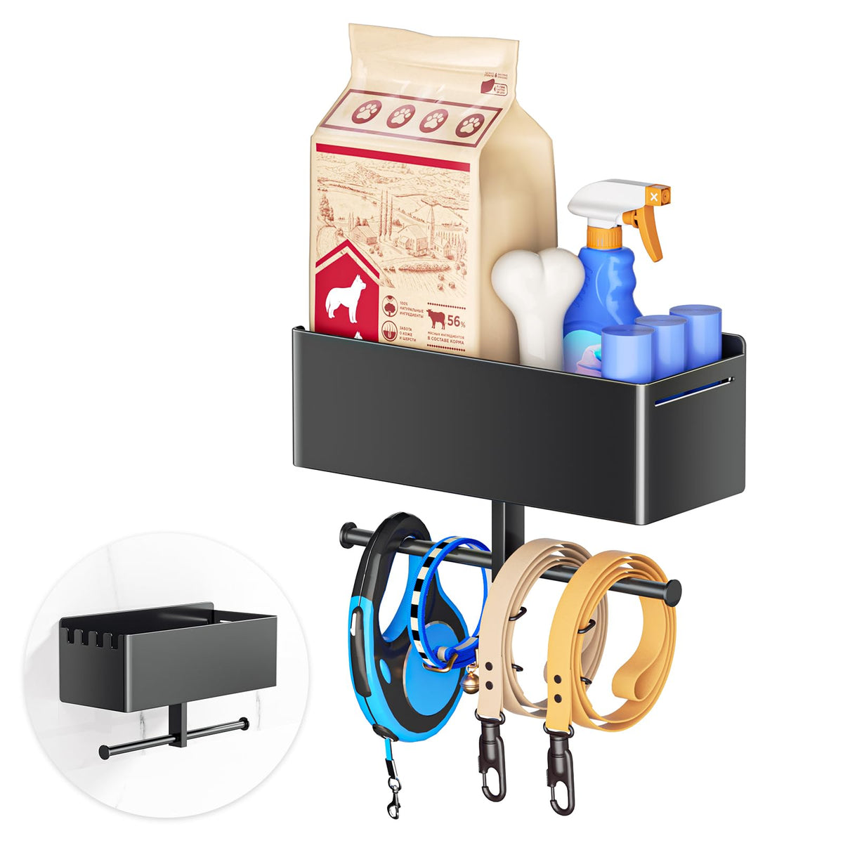 Oukimly dog leash holder on wall with shelf for tidy entryway storage