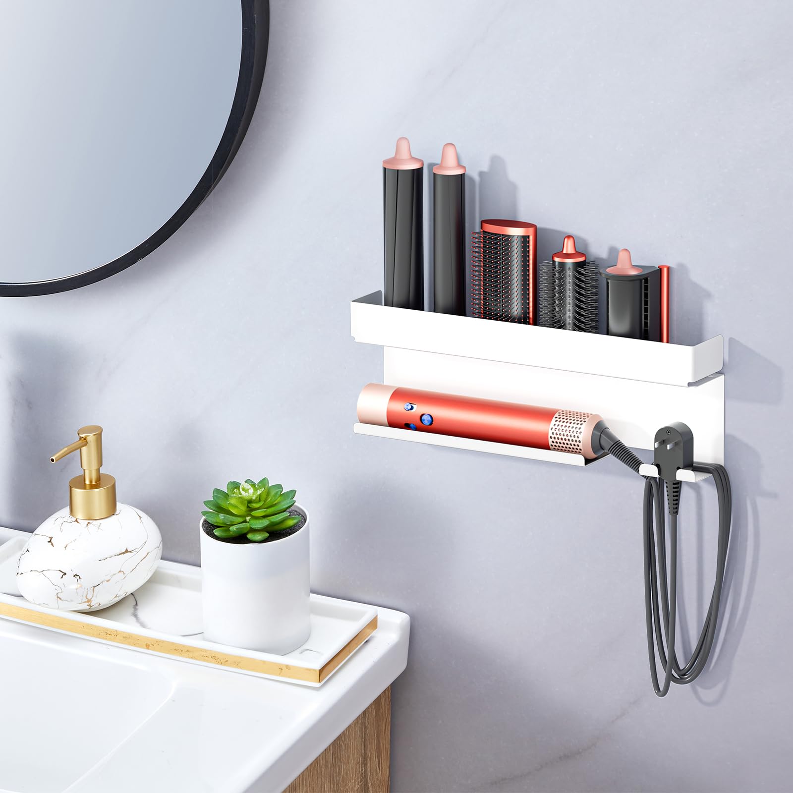 Oukimly metal hair tool organizer displaying sturdy design and durability