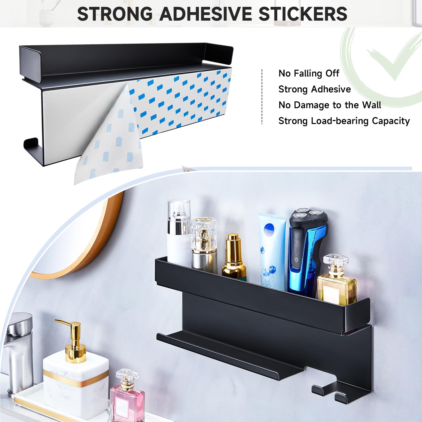 Oukimly self-adhesive wall mount attaches securely on smooth surfaces.
