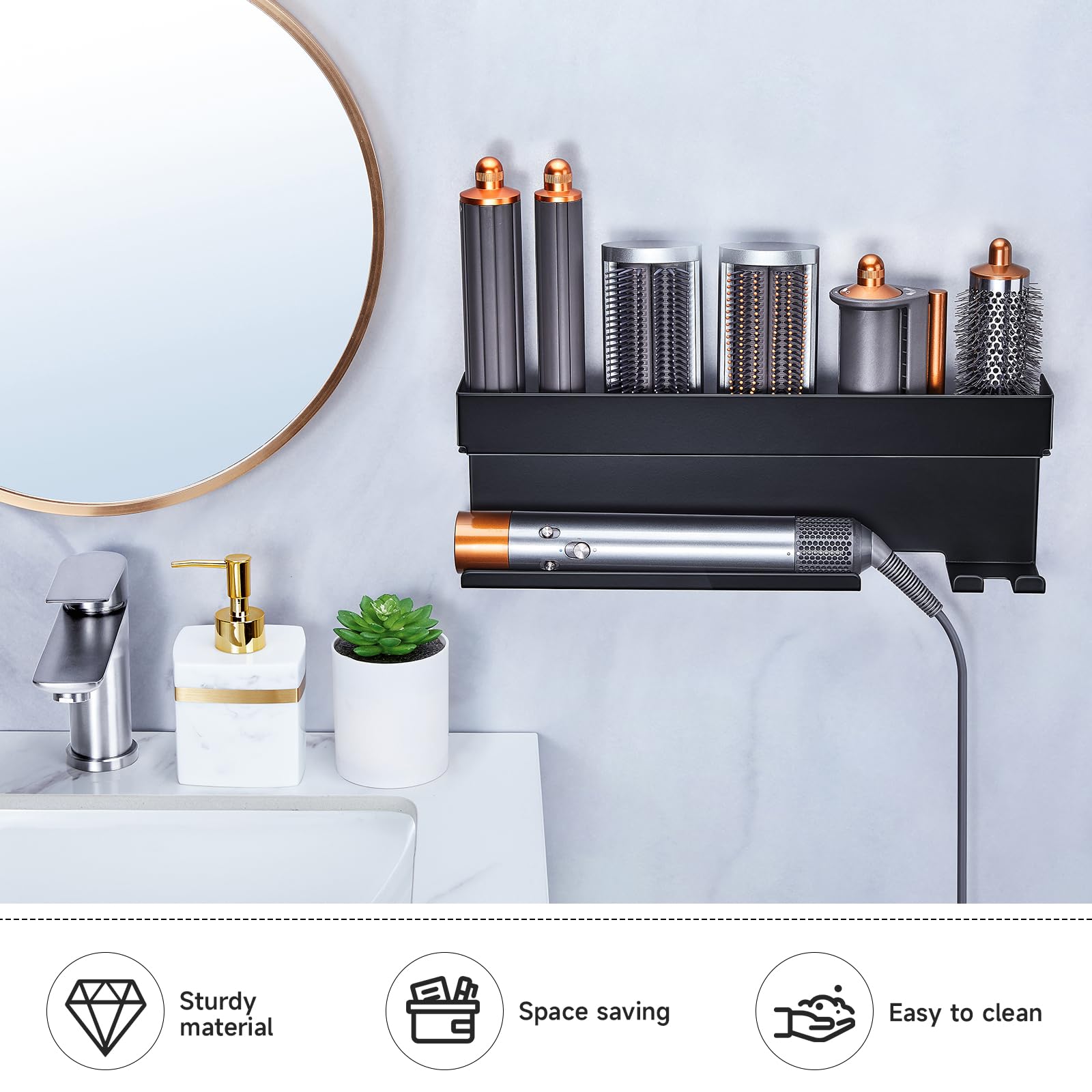 Oukimly space-saving curl iron holder frees counter space.