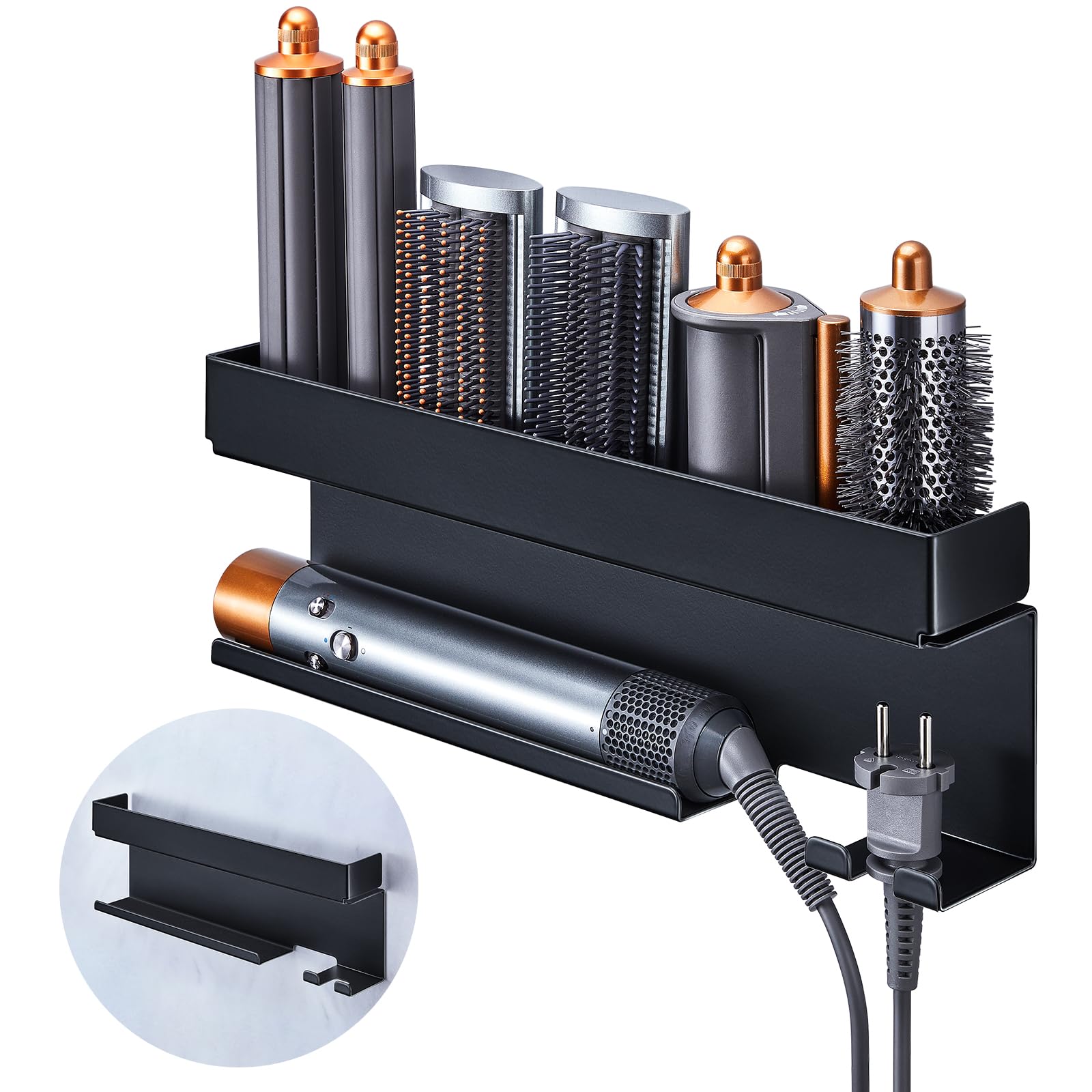 Oukimly storage hair dryer holder keeps curling iron accessories organized.