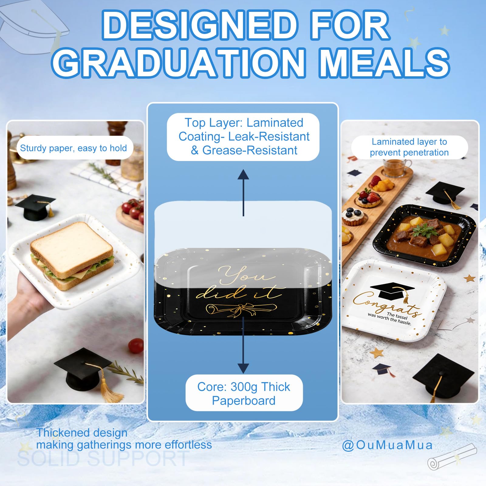 OuMuaMua thick 7-inch paper plates resist bending and leaks during meals.