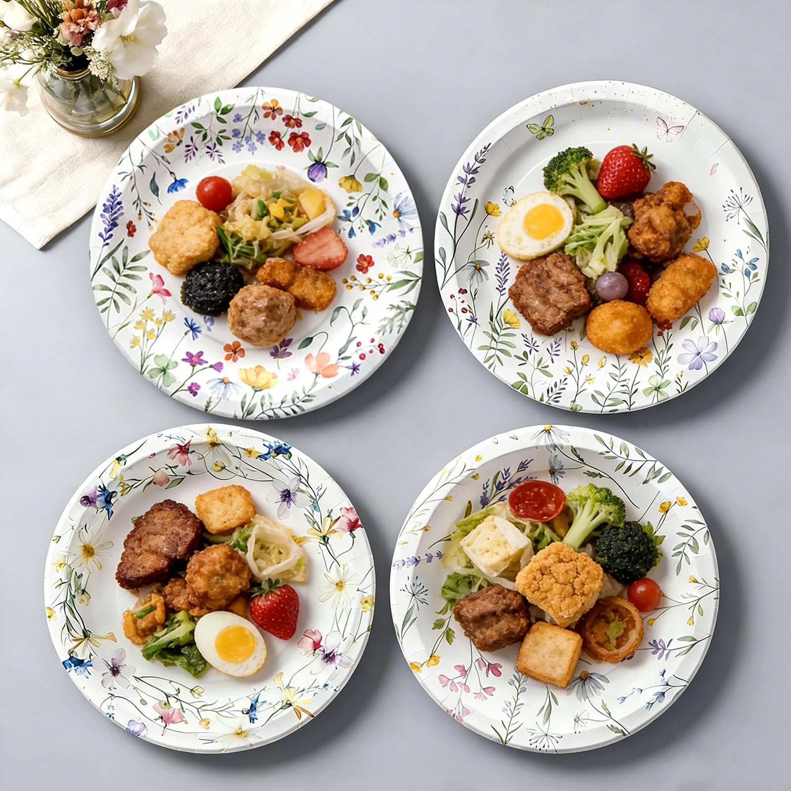 OuMuaMua 9-inch wildflower plates design B with butterflies for garden tea
