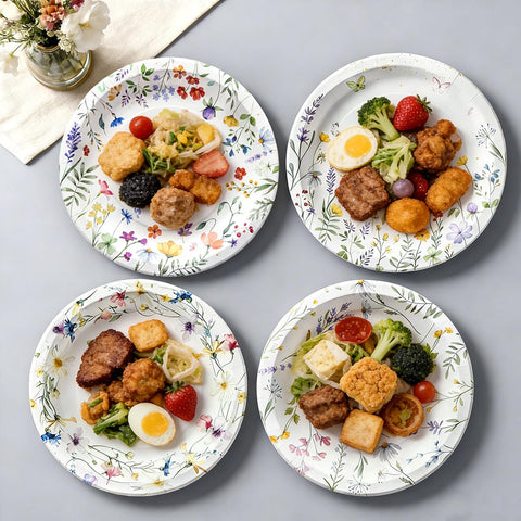 OuMuaMua 9-inch wildflower plates design B with butterflies for garden tea