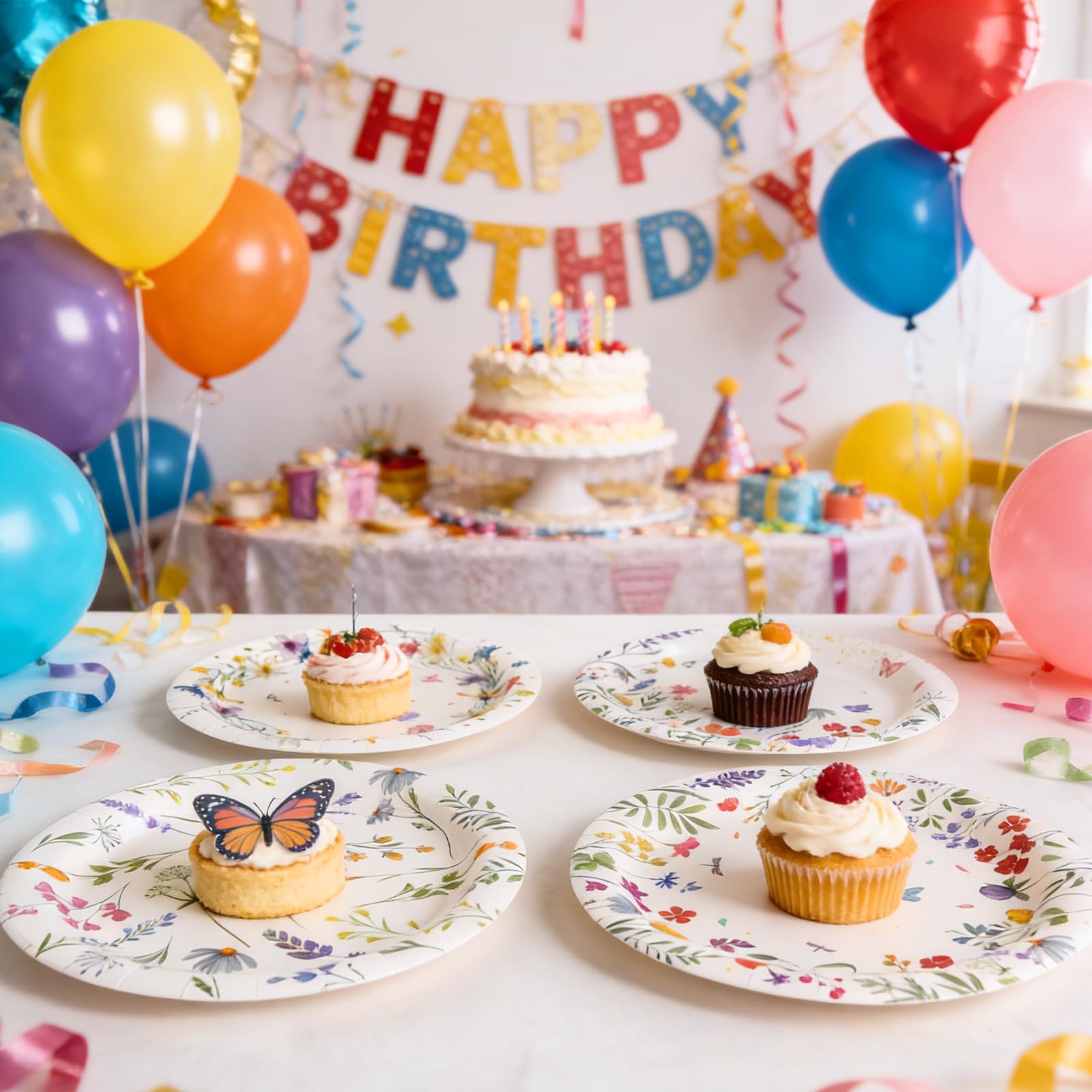 OuMuaMua wildflower plates ideal for baby showers and tea parties