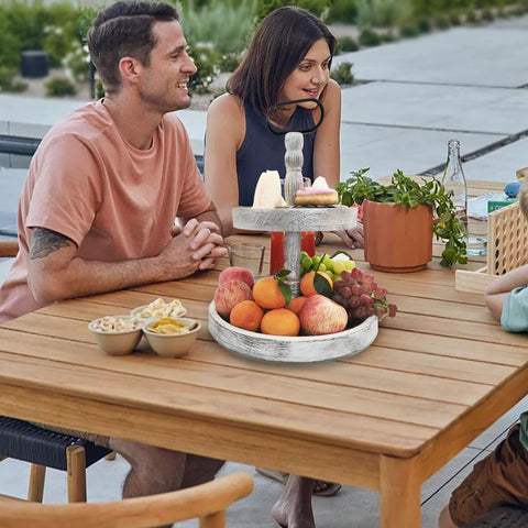 Eco-friendly wood and paints on Ouosawa tray stand for safe decor.