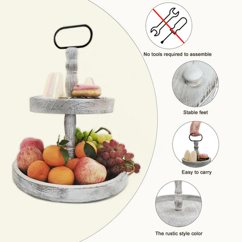 Ouosawa white two-tier tray showing fruits and desserts for easy serving.
