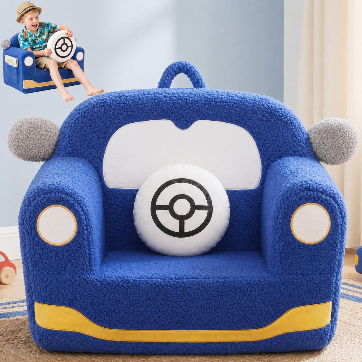 OUOZZZ Kids Chair car-design viewed from front for imaginative play