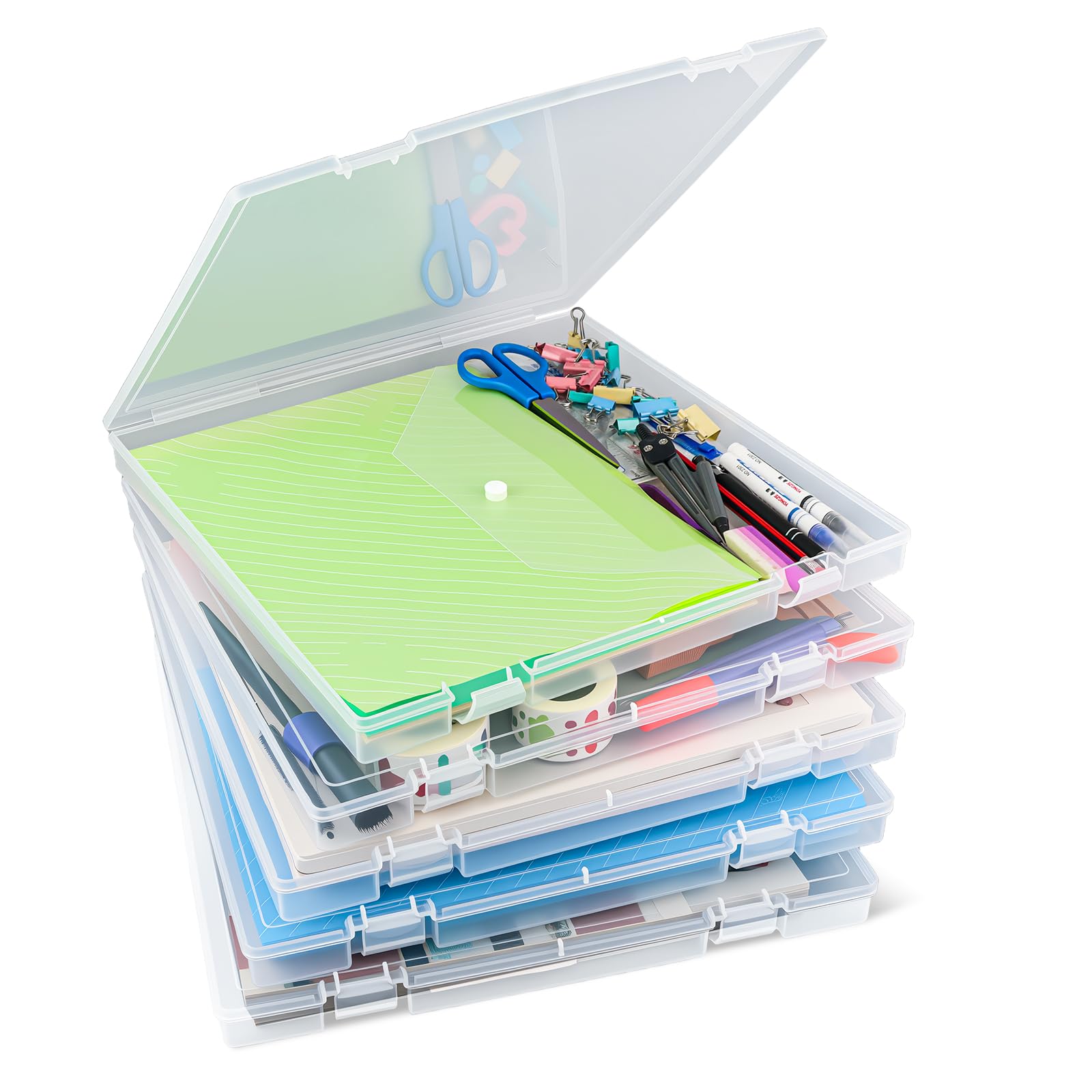 OUPSAUI scrapbook storage box front view highlighting sturdy construction for large paper storage.