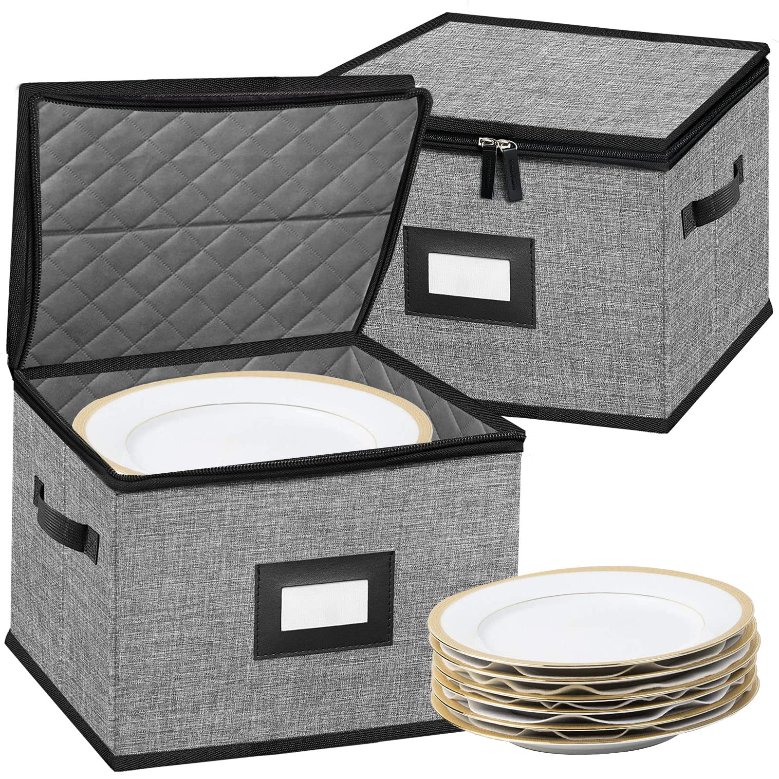 ouruer quilted dish storage box with lid protects dinnerware during transport
