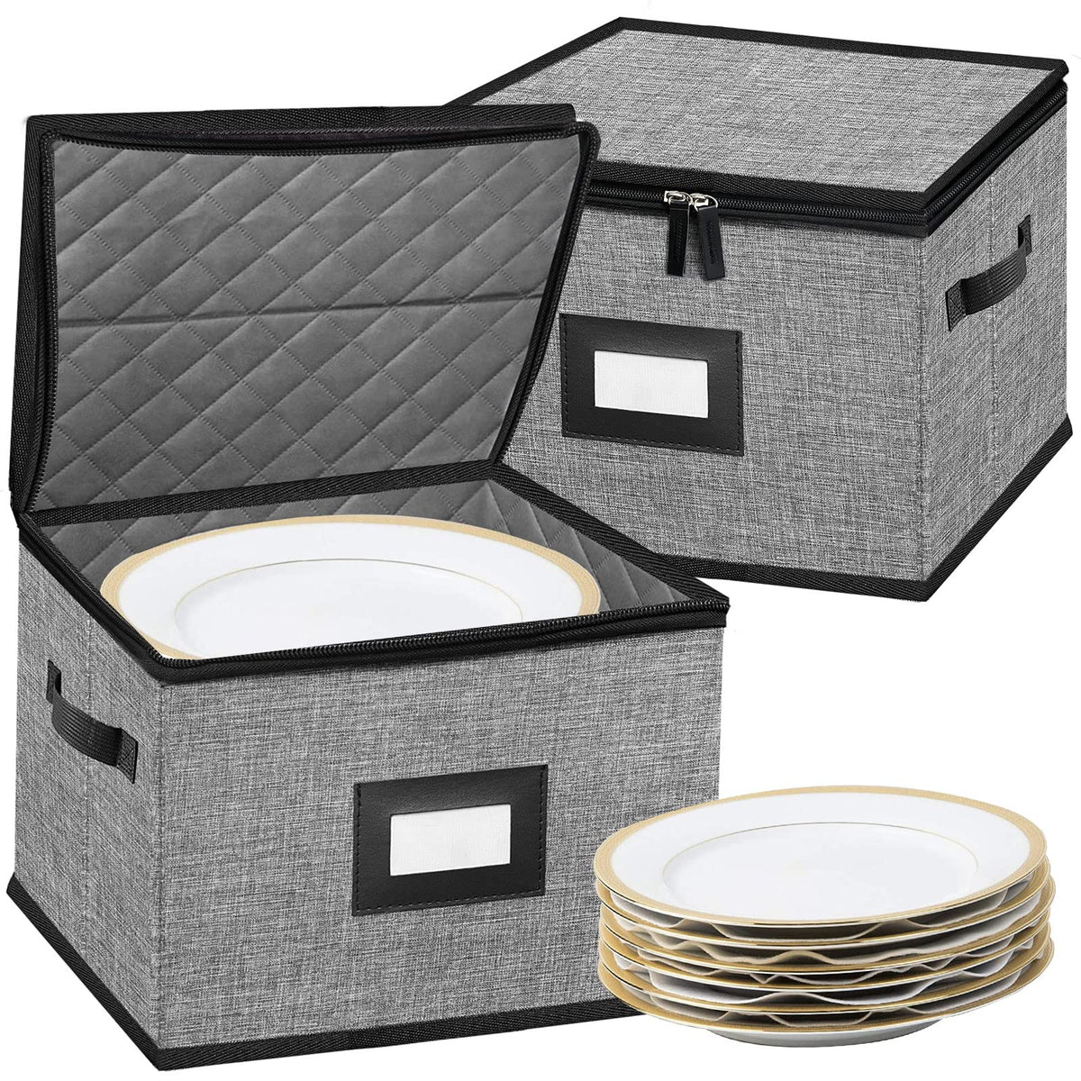 ouruer quilted dish storage box with lid protects dinnerware during transport