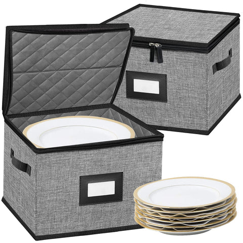 ouruer quilted dish storage box with lid protects dinnerware during transport