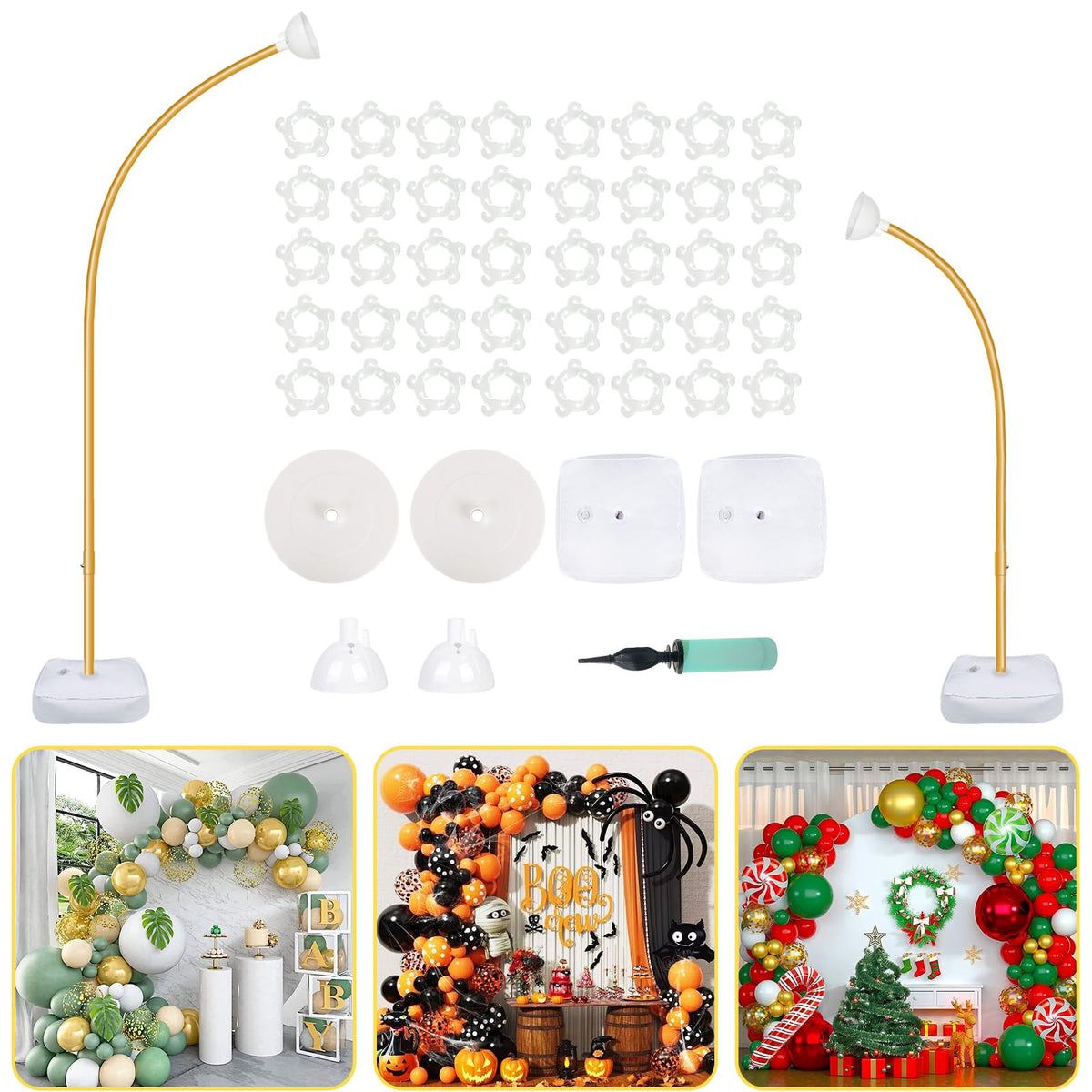 OurWarm 9.35ft gold balloon arch stand with free bending enables creative event decor.