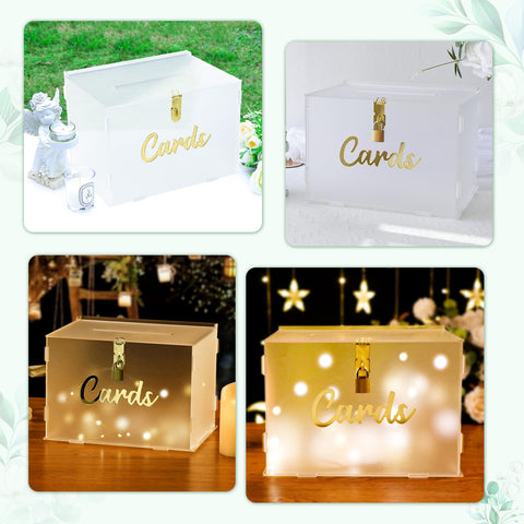 OurWarm wedding card box at a reception adds elegant decor.