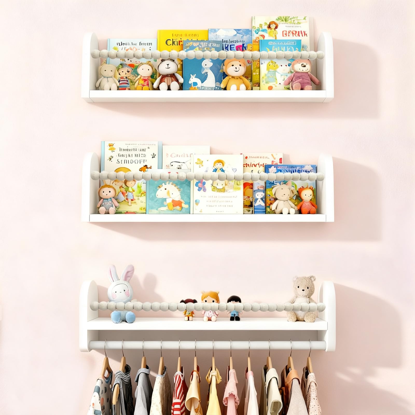 OurWarm nursery storage decor shelves create cozy organization.