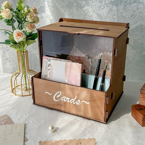 OurWarm wedding card box with clear acrylic front view for card visibility