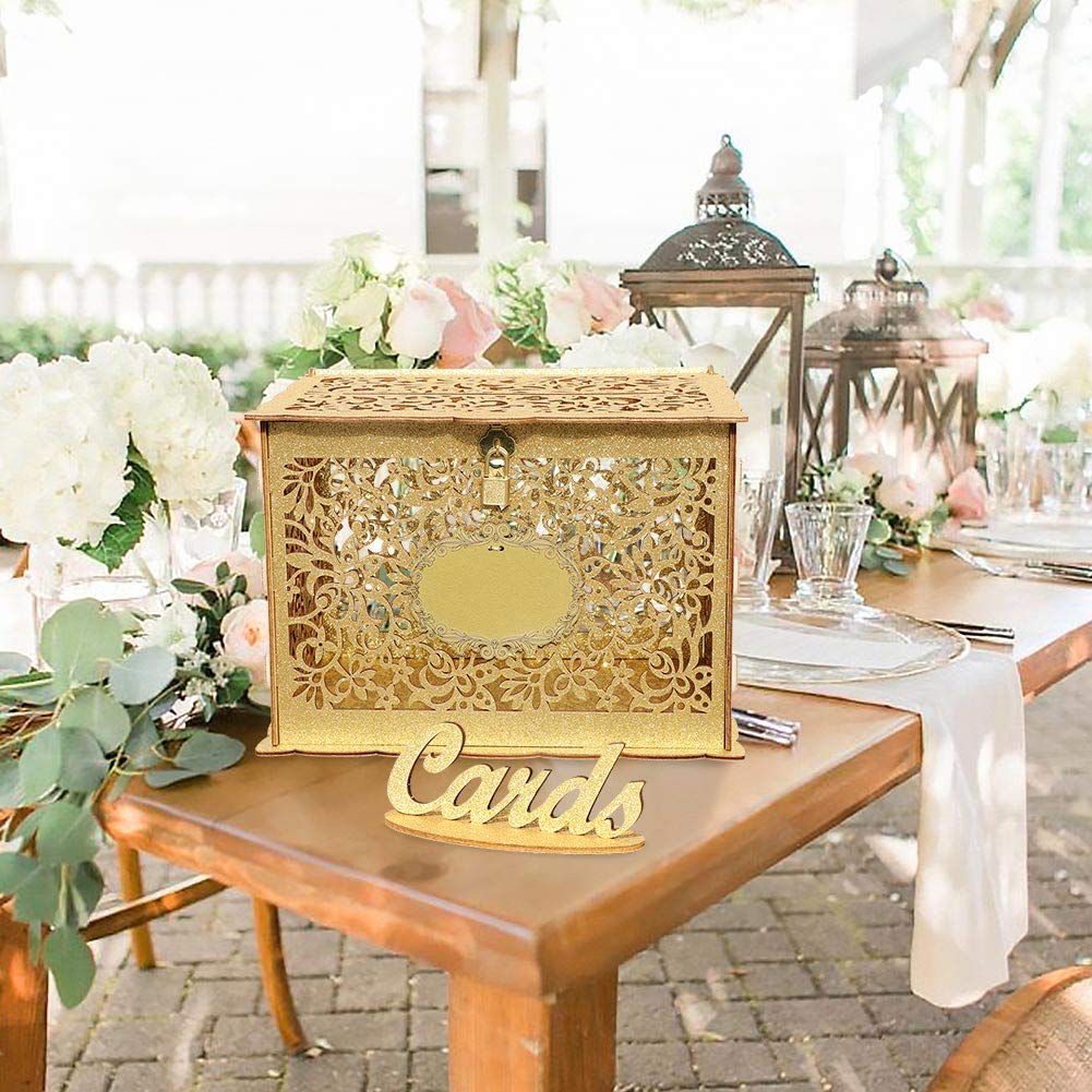 Elegant gold tone fits anniversaries, showers, and other celebrations.