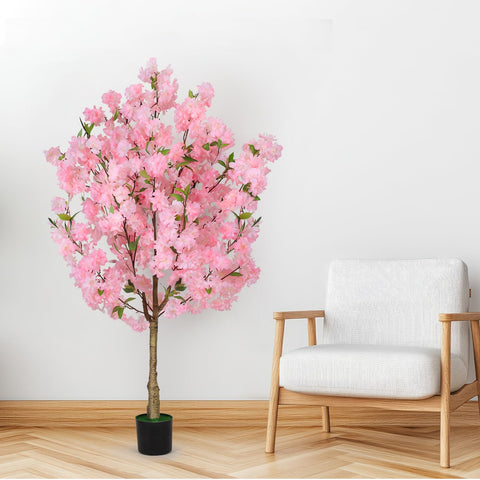 OUSHENG pink sakura flowers branch detail enhances cozy bedroom ambiance.