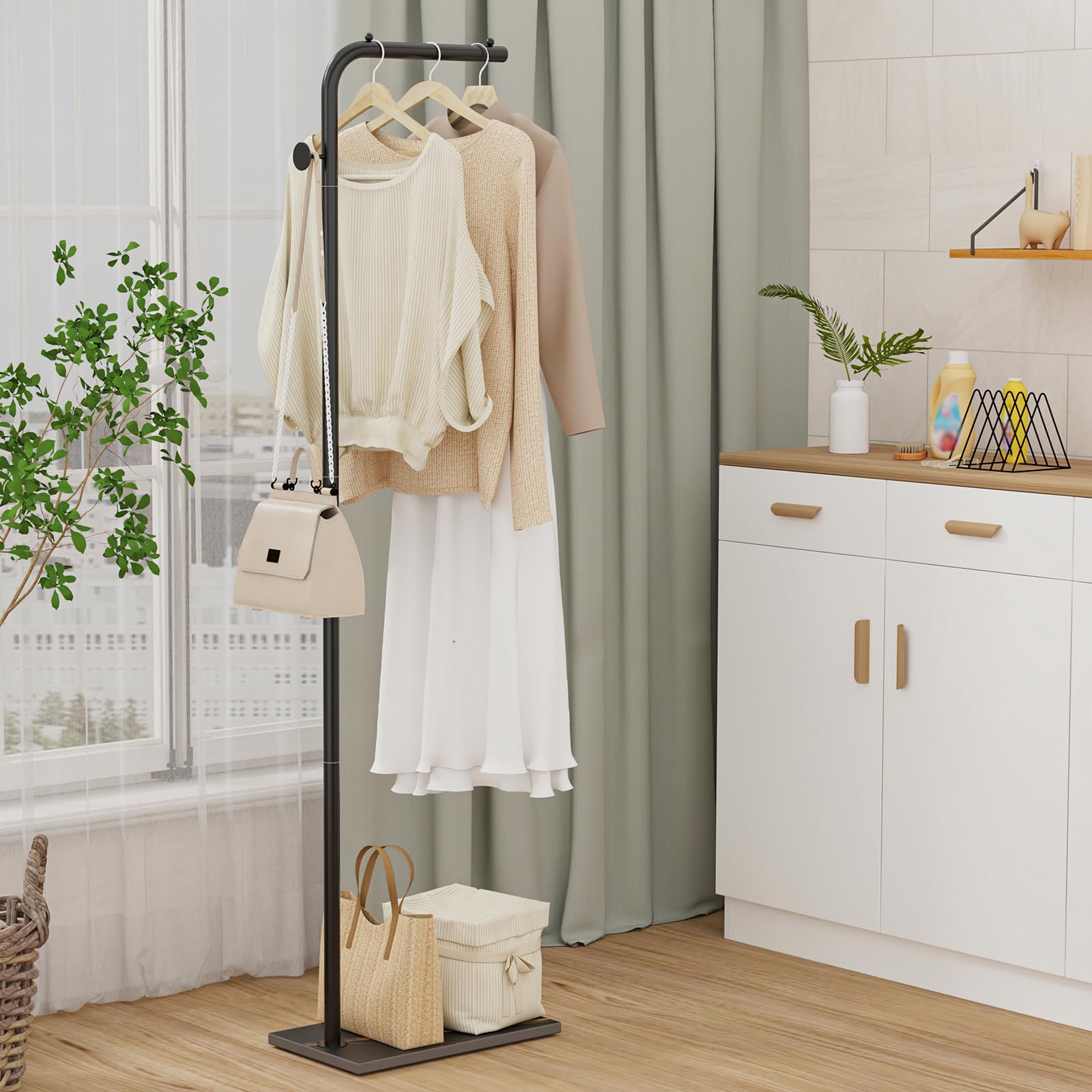 OUTBROS coat rack tall 70.9-inch height for ample hanging.