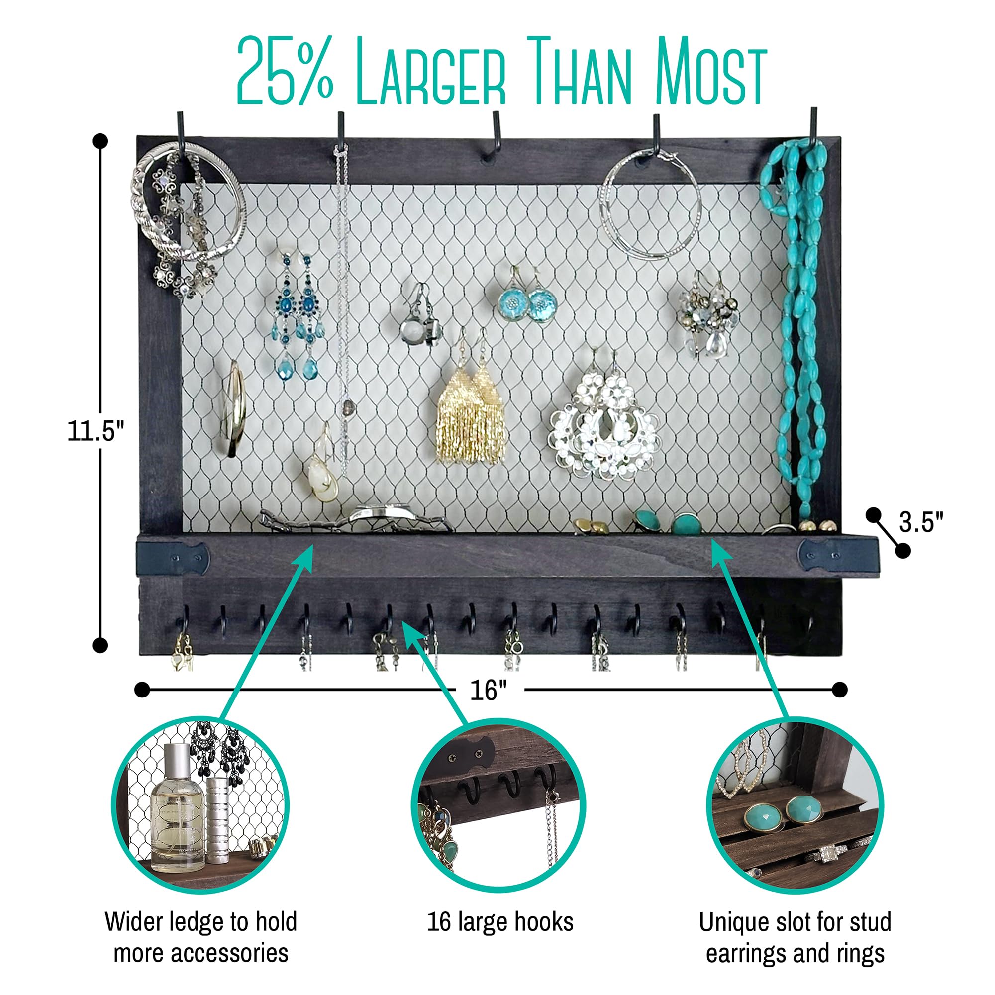 OUTSHINE chicken-wire section demonstrates secure earring storage and quick access.