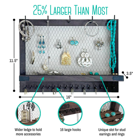 OUTSHINE chicken-wire section demonstrates secure earring storage and quick access.