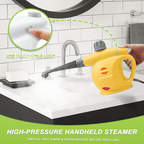 Outspurge handheld steam cleaner extended cord for easy all-room reach.