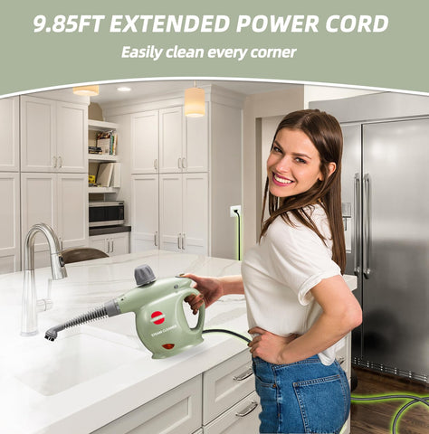 Outspurge handheld steam cleaner in kitchen use for grease removal.